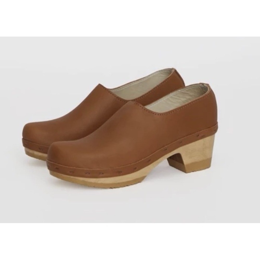 No. 6 Ashby‎ Closed Back Leather Mid Wooden Heel Clog Womens Size 43/ US 12 NWOB - Picture 3 of 11